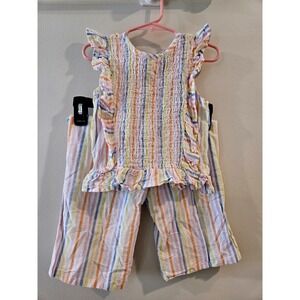 Wonder Nation Girls Rainbow Stripe Smocked Top and Wide Leg Pants 2-pc Set 4T